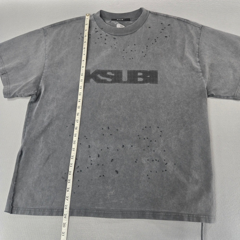 Ksubi T-Shirt Distressed Logo Tee Charcoal Grey Deconstructed Cotton XL - Picture 3 of 15